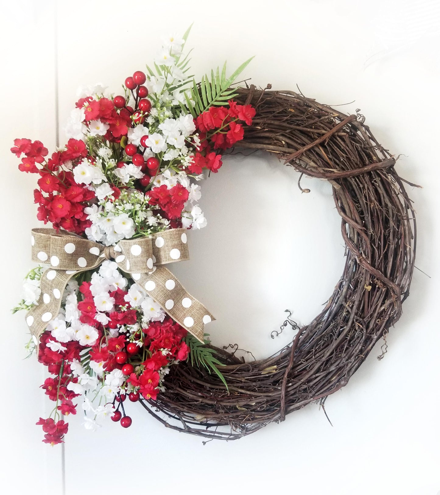 Red & White Floral Wreath - Designer DIY