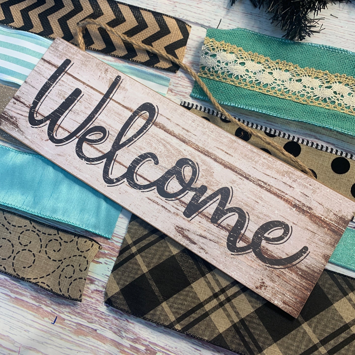 Welcome Wreath Kit | Aqua, Tan, Black