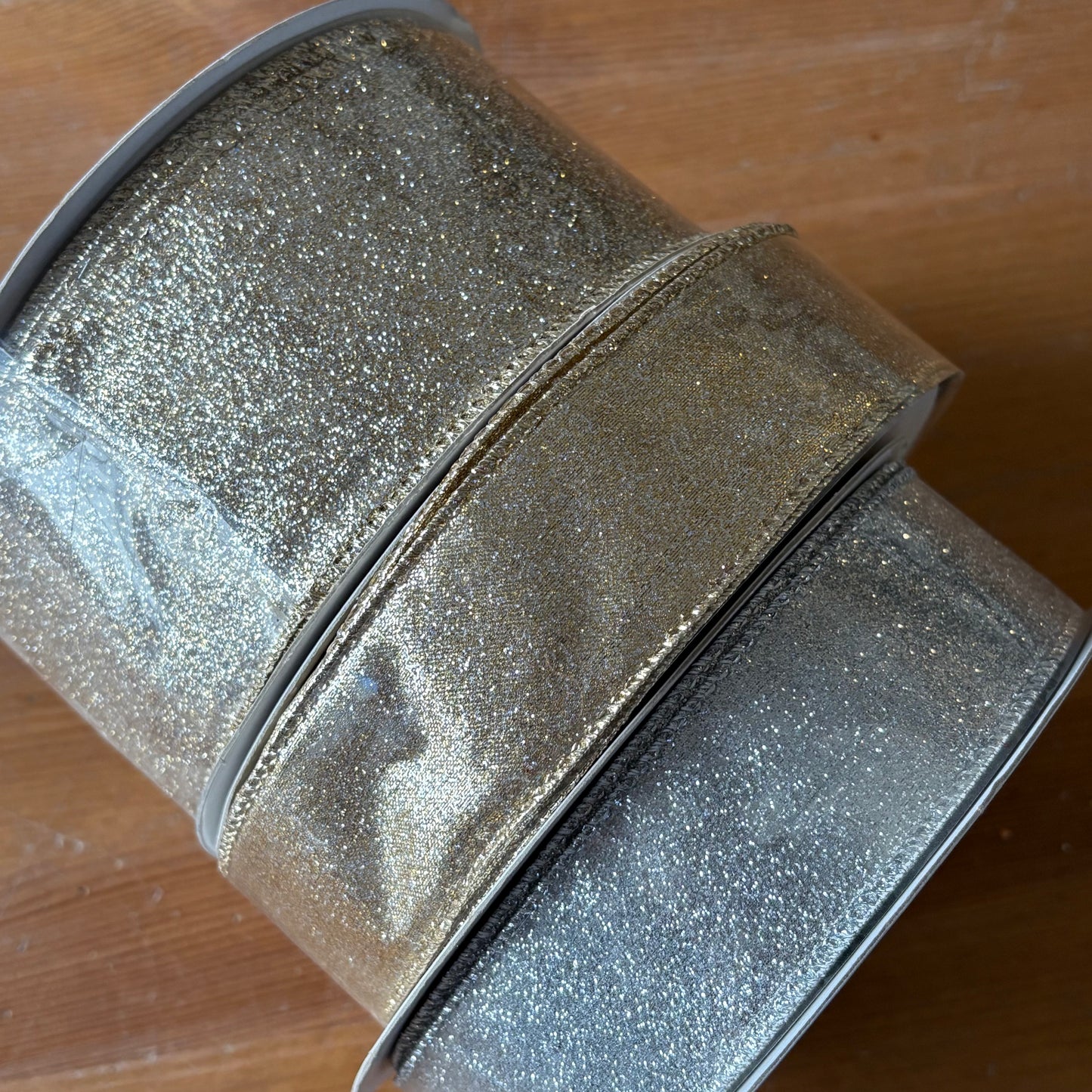 Ribbon Collection | Champagne & Silver Glitter | 75 Yards Total - Designer DIY