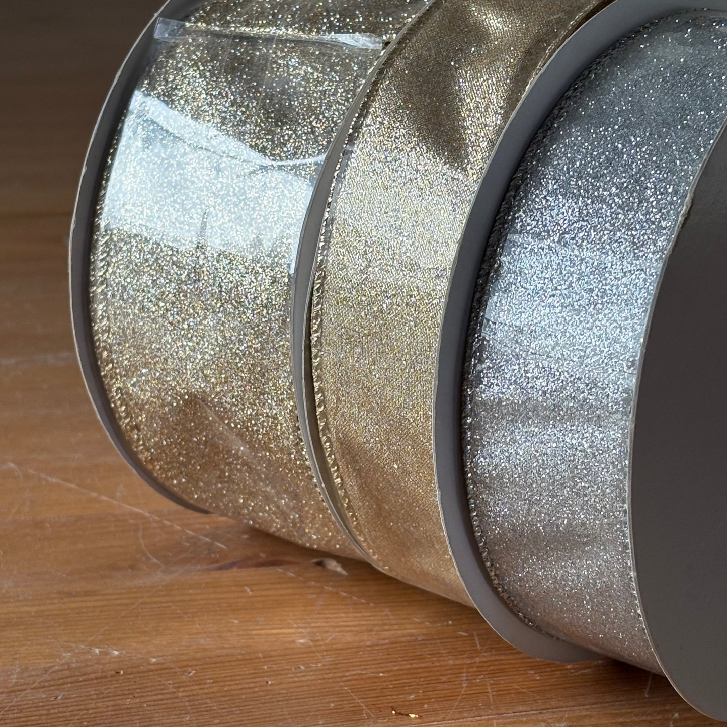 Ribbon Collection | Champagne & Silver Glitter | 75 Yards Total - Designer DIY