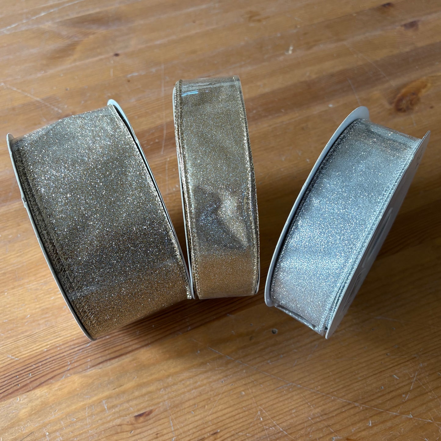 Ribbon Collection | Champagne & Silver Glitter | 75 Yards Total - Designer DIY