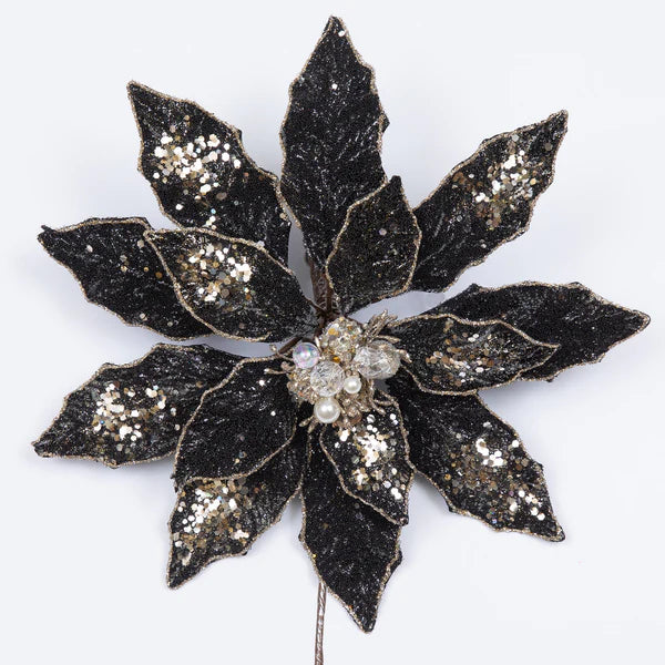 Black Beaded Poinsettia Pick - Designer DIY