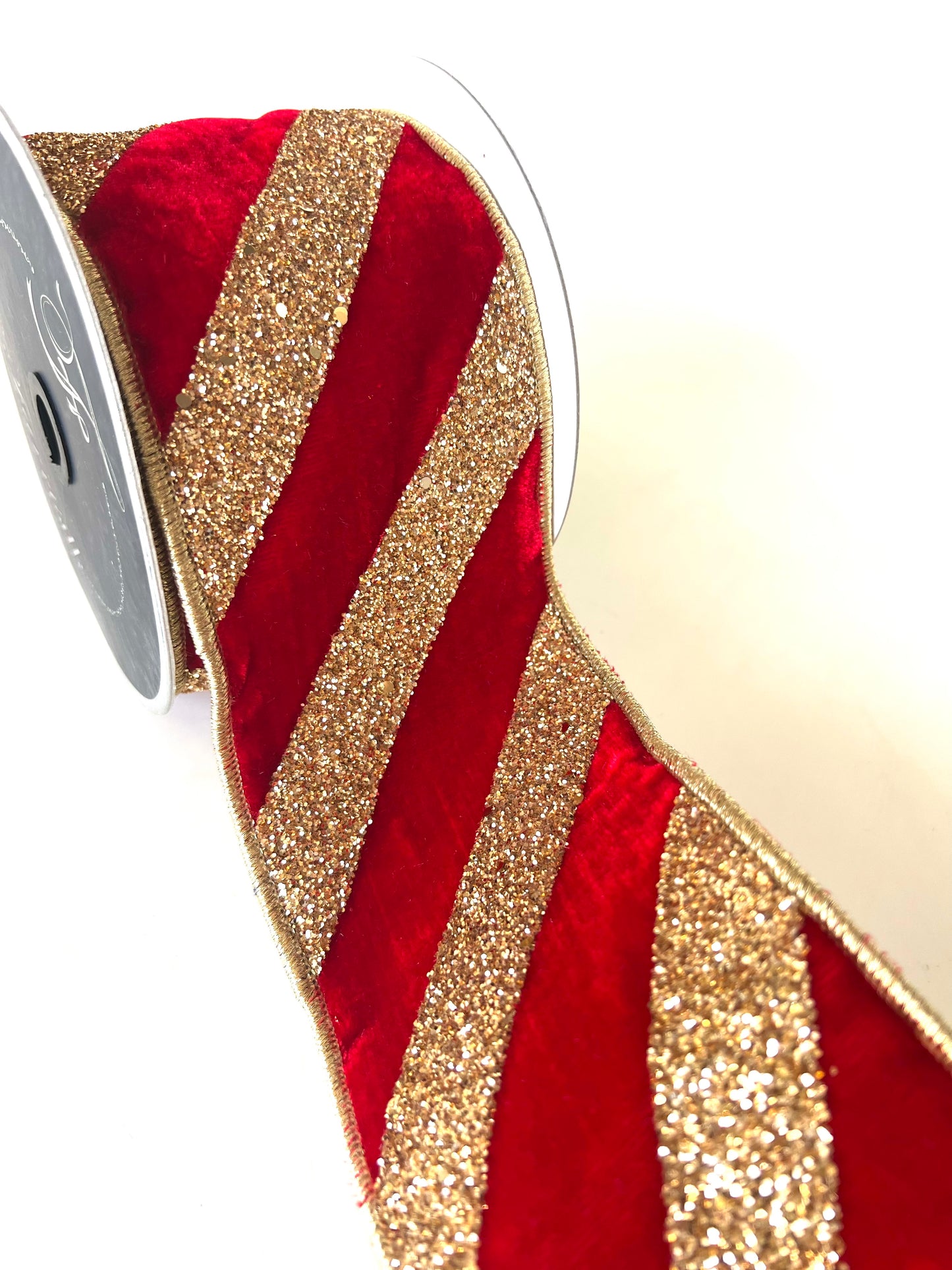 Red Velvet with Gold Glitter Stripe DESIGNER Ribbon - Designer DIY