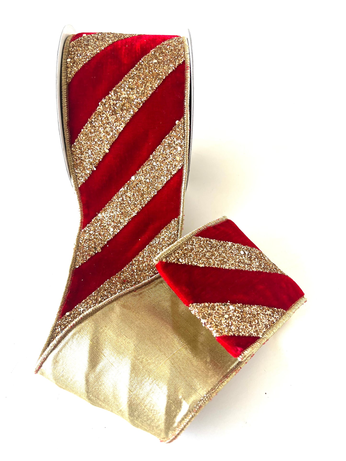 Red Velvet with Gold Glitter Stripe DESIGNER Ribbon - Designer DIY
