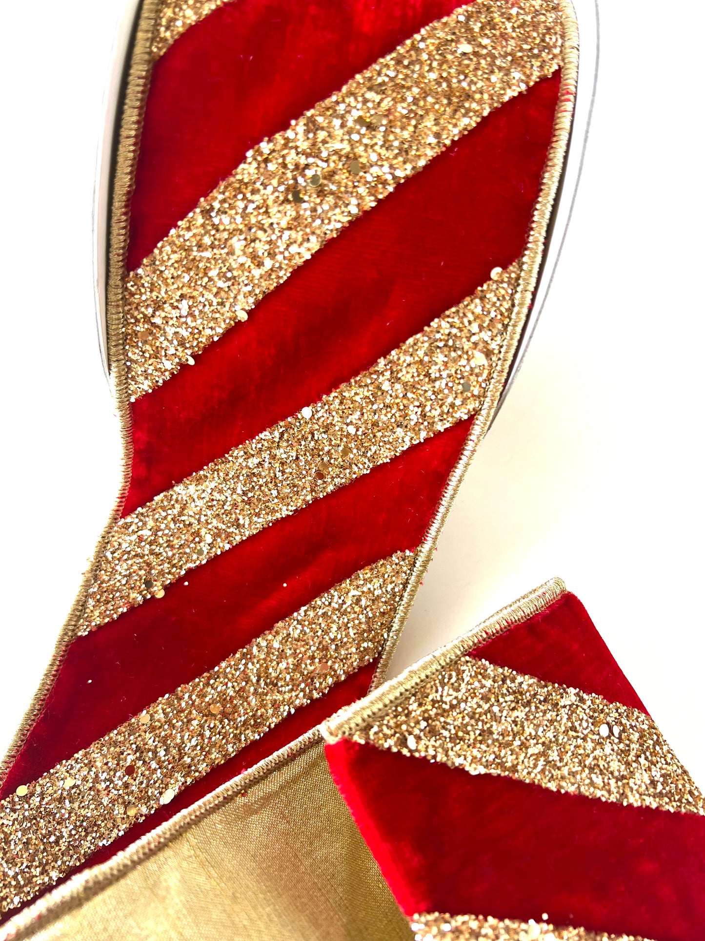 Red Velvet with Gold Glitter Stripe DESIGNER Ribbon - Designer DIY
