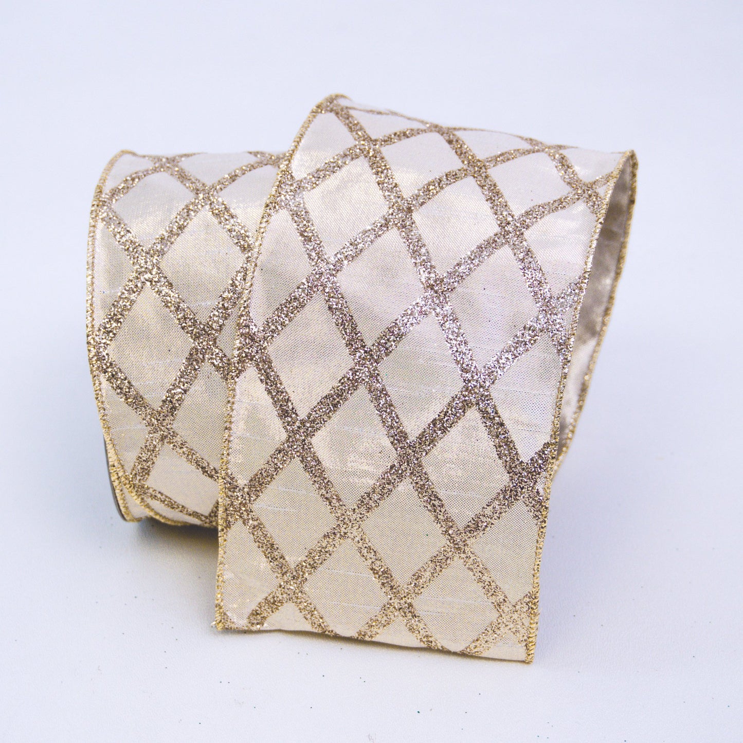 4" Champagne Glitter Check DESIGNER Ribbon - Designer DIY