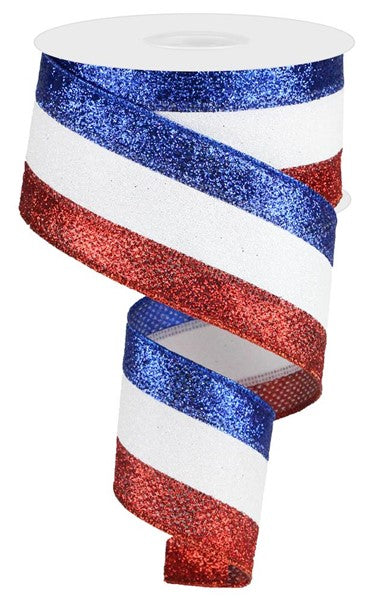 2.5" Patriotic Glitter Stripe Ribbon - Designer DIY