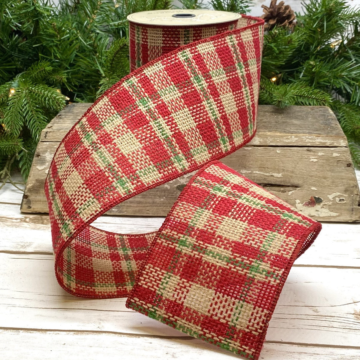 4" Christmas Plaid Burlap DESIGNER Ribbon - Designer DIY