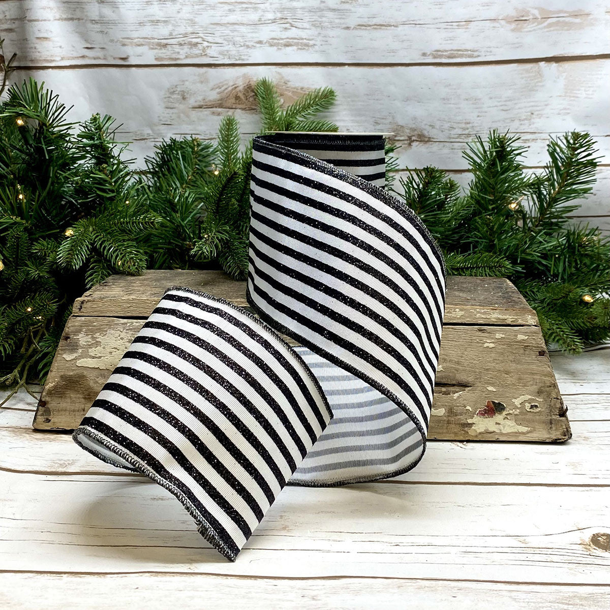 4" Black Glitter Stripe DESIGNER Ribbon - Designer DIY