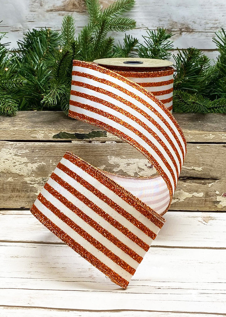 2.5" Orange Glitter Stripe DESIGNER Ribbon - Designer DIY