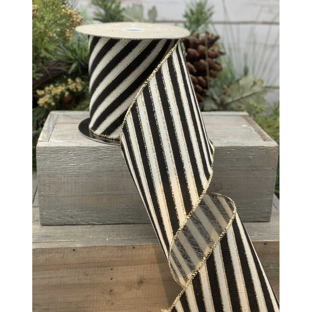 4" Stripe DESIGNER Ribbon | Black, Ivory, Gold - Designer DIY