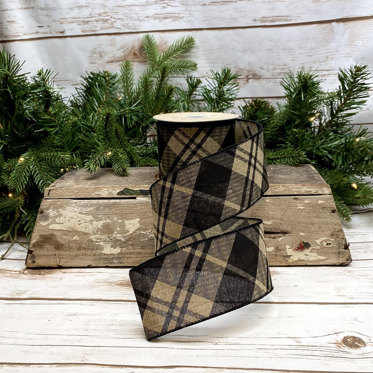 2.5" Black Check DESIGNER Ribbon | Natural - Designer DIY