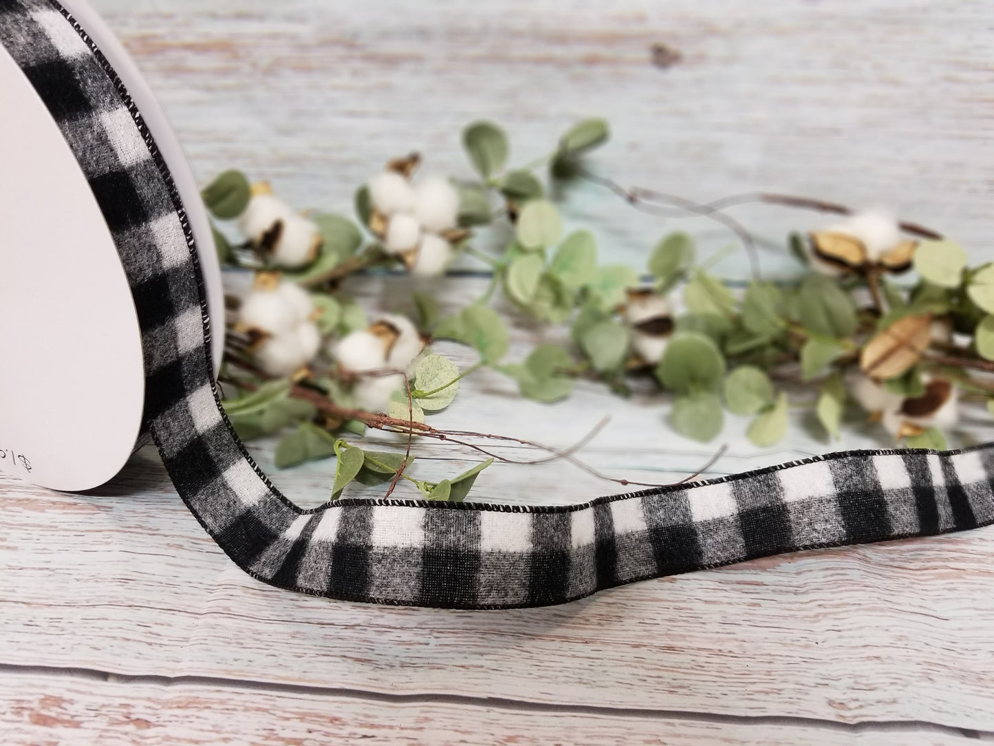 1.5” Black & White Buffalo Check Ribbon - 50 yards - Designer DIY