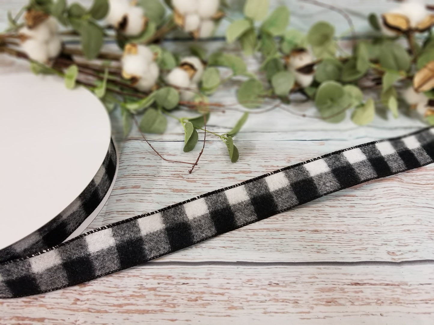 1.5” Black & White Buffalo Check Ribbon - 50 yards - Designer DIY