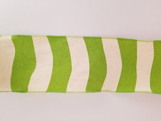 4" Green & Cream Wavy Stripe DESIGNER Ribbon - Designer DIY