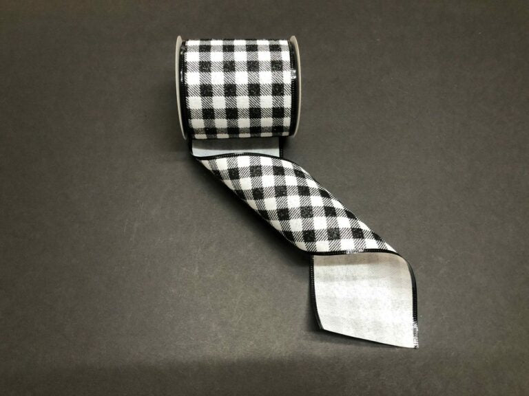 4" White & Black Glitter Check Ribbon - Designer DIY