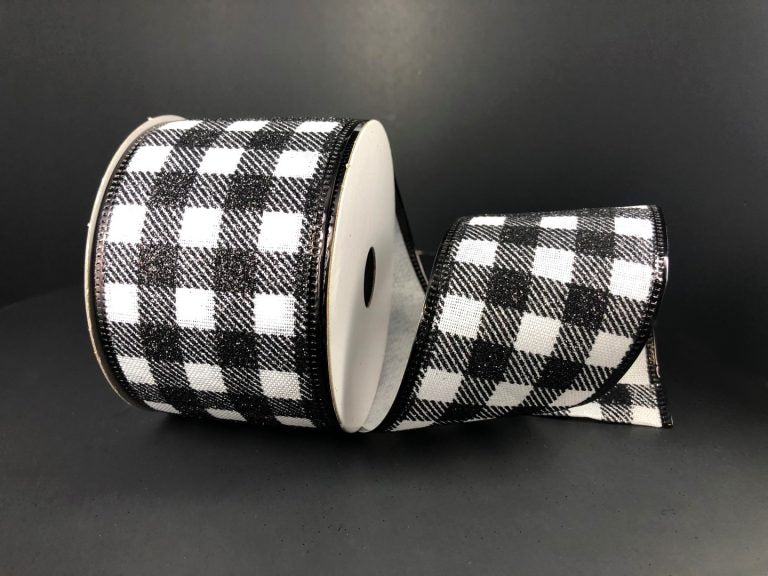 2.5" Glitter Check Ribbon | Black & White - Designer DIY
