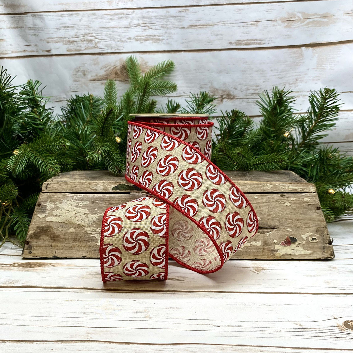 2.5" Peppermint DESIGNER Ribbon | Natural - Designer DIY