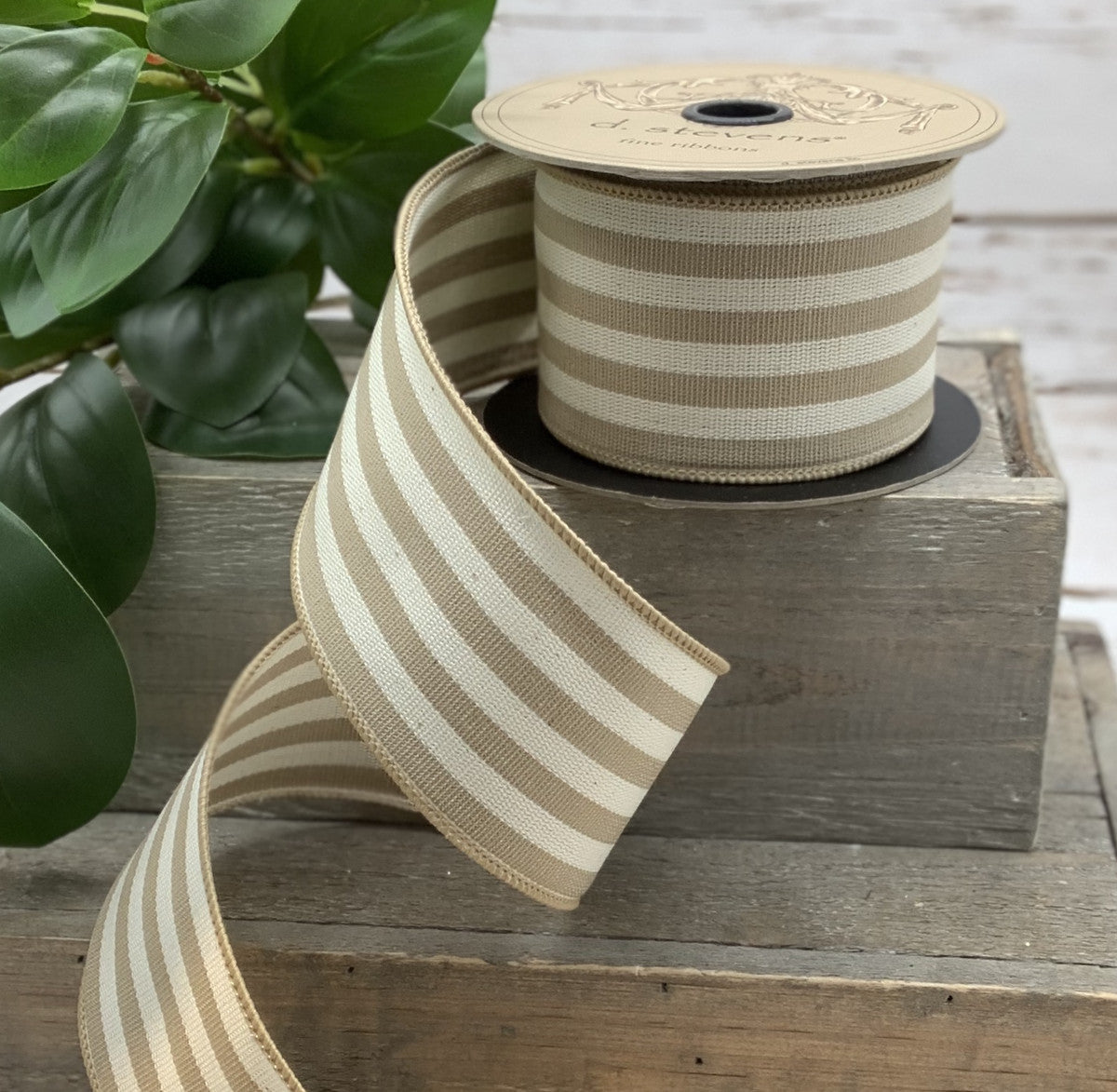 2.5" Natural & Ivory Stripe DESIGNER Ribbon