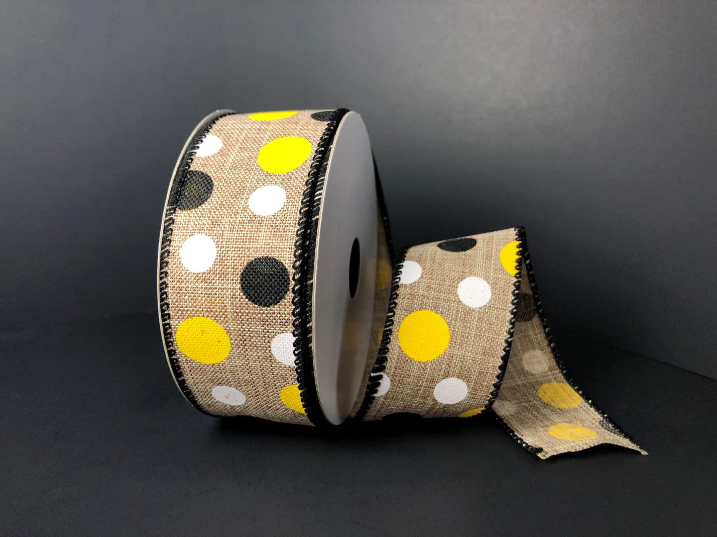 1.5" Polka Dot Ribbon | Black, Yellow, White - Designer DIY