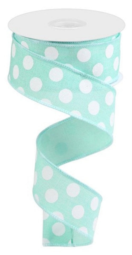 1.5" Aqua with White Polka Dot Ribbon - Designer DIY