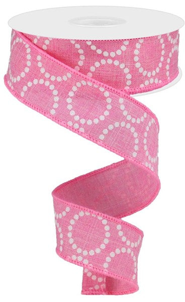 1.5" Pink with White Glitter Dotted Circle Ribbon - Designer DIY