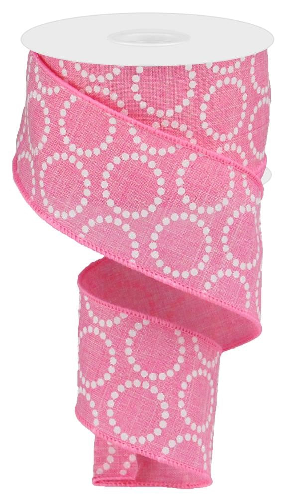 2.5" Pink with White Glitter Dotted Circle Ribbon - Designer DIY