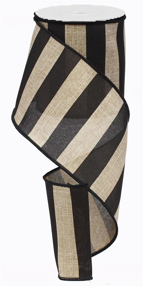 4" Natural and Black Stripe Ribbon - Designer DIY