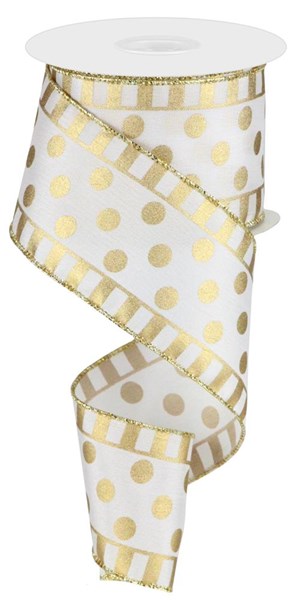 2.5" White with Gold Metallic Polka Dot Ribbon - Designer DIY