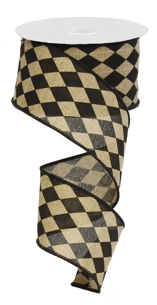 2.5" Black & Natural Harlequin Ribbon - Designer DIY