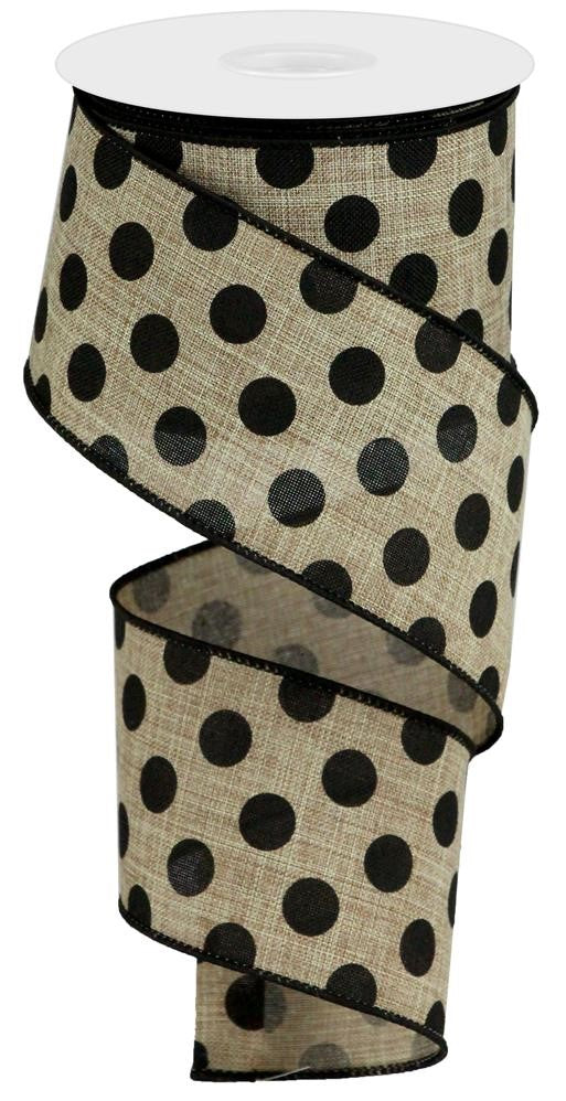 2.5" Natural with Black Polka Dot Ribbon - Designer DIY