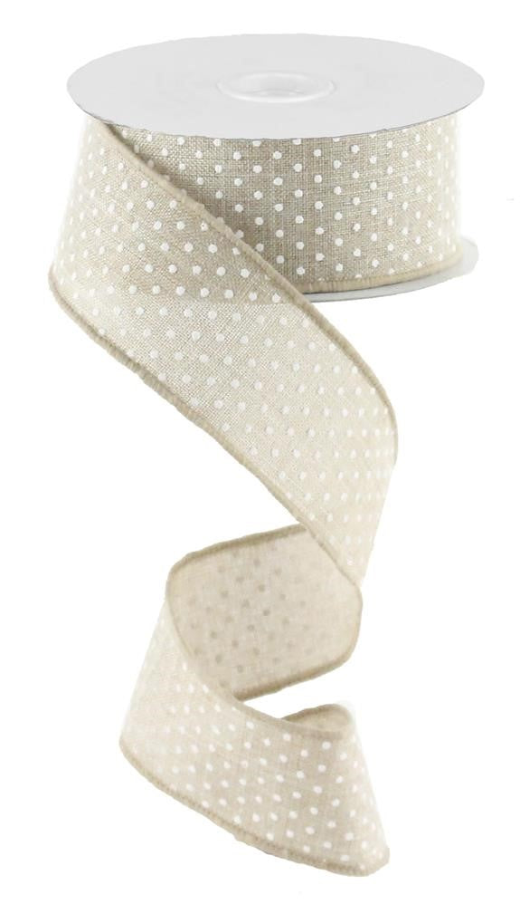 1.5" Natural with White Swiss Dot Ribbon - Designer DIY