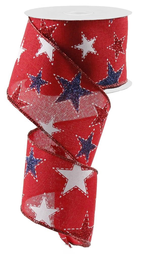 2.5" Red Glitter Star Ribbon - Designer DIY