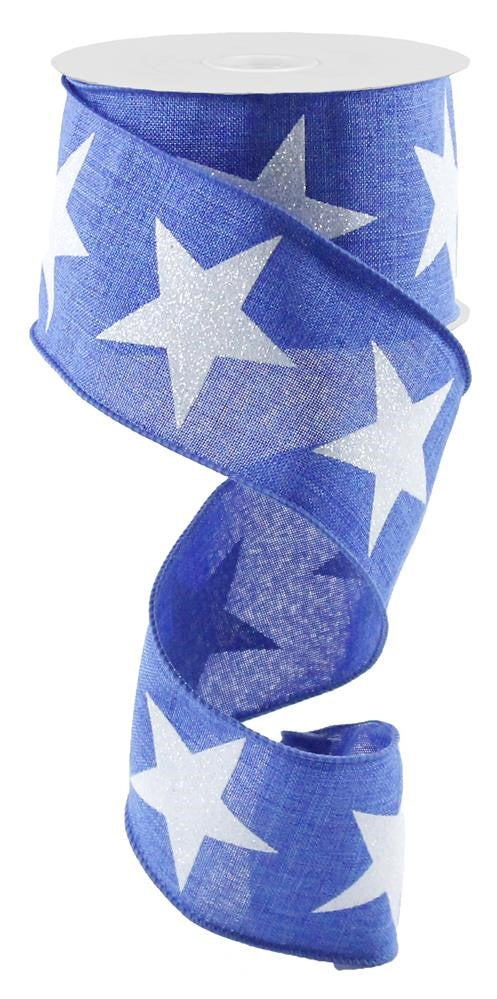 2.5" Royal Blue with White Glitter Star Ribbon - Designer DIY