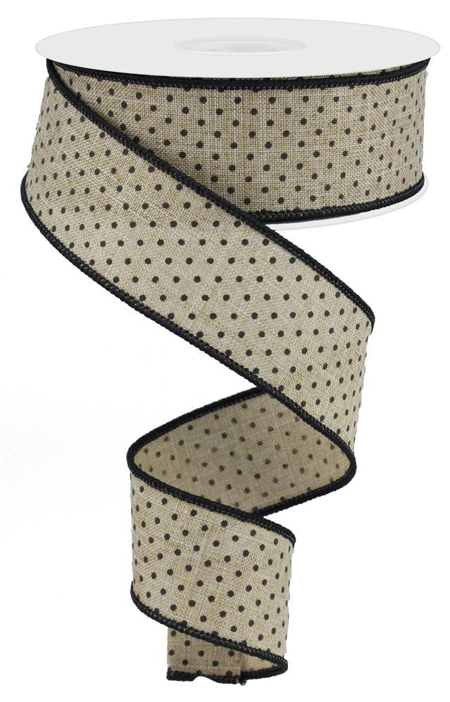 1.5" Natural & Black Swiss Dot Ribbon - Designer DIY