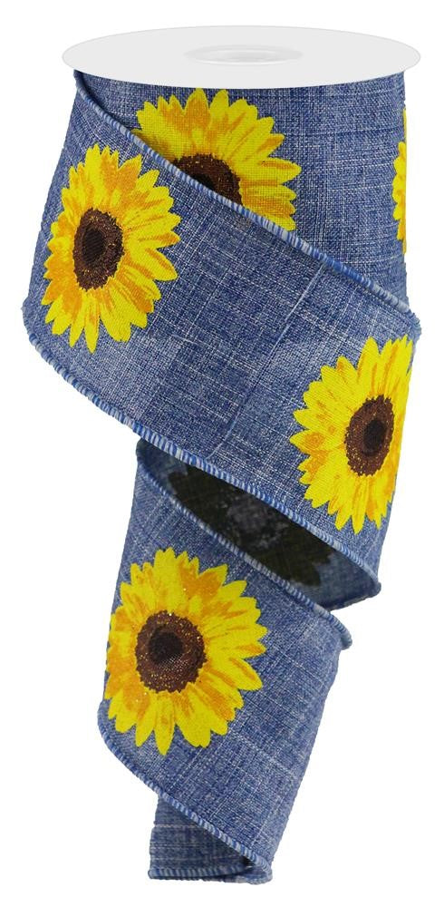 2.5" Denim Sunflower Ribbon - Designer DIY