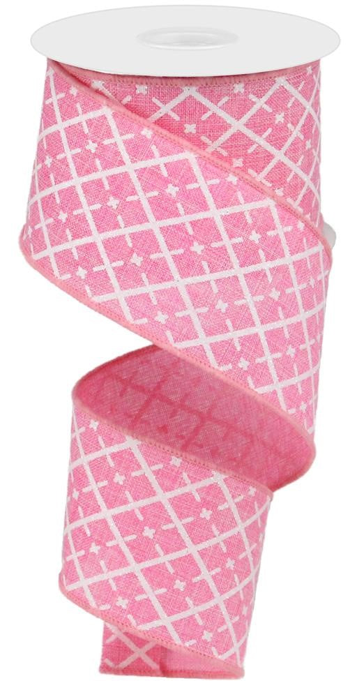 2.5" Pink with White Glitter Check Ribbon - Designer DIY