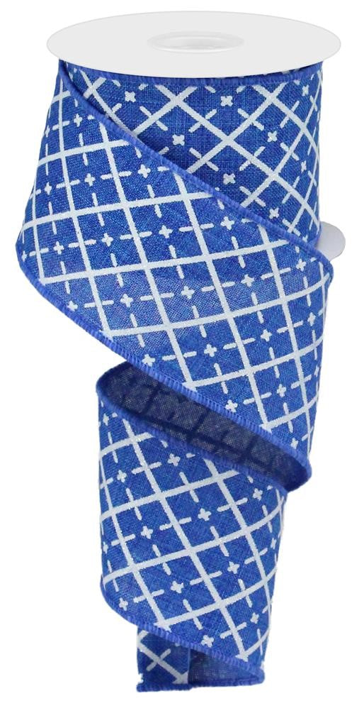2.5" Blue with White Glitter Check Ribbon - Designer DIY