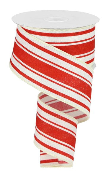 2.5" Ivory & Red Stripe Ribbon - Designer DIY