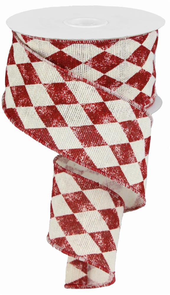 2.5" Red & Ivory Harlequin Ribbon - Designer DIY