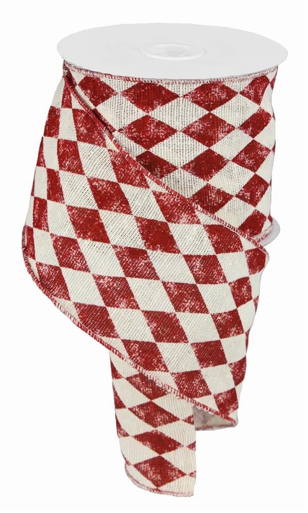 4" Red and Ivory Harlequin Ribbon - Designer DIY