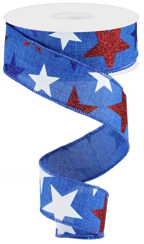 1.5" Royal Blue Patriotic Star Ribbon - Designer DIY