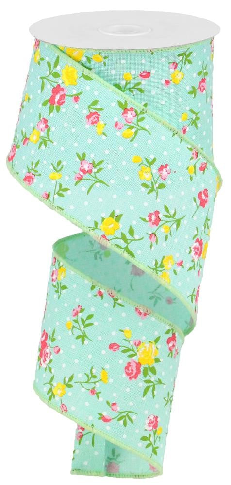 2.5" Aqua Spring Floral Ribbon - Designer DIY