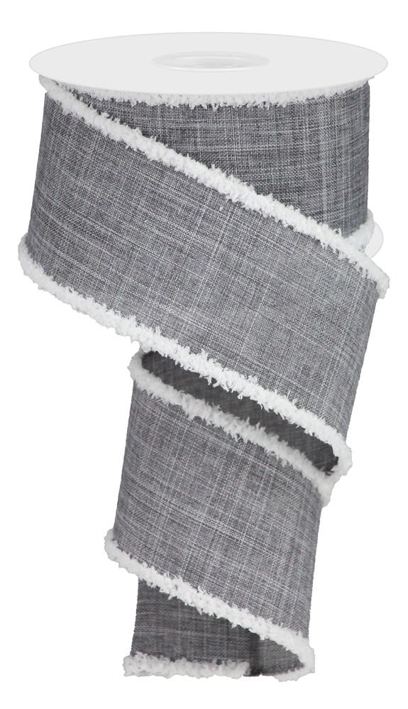 2.5" Gray with White Fluffy Edge Ribbon - Designer DIY