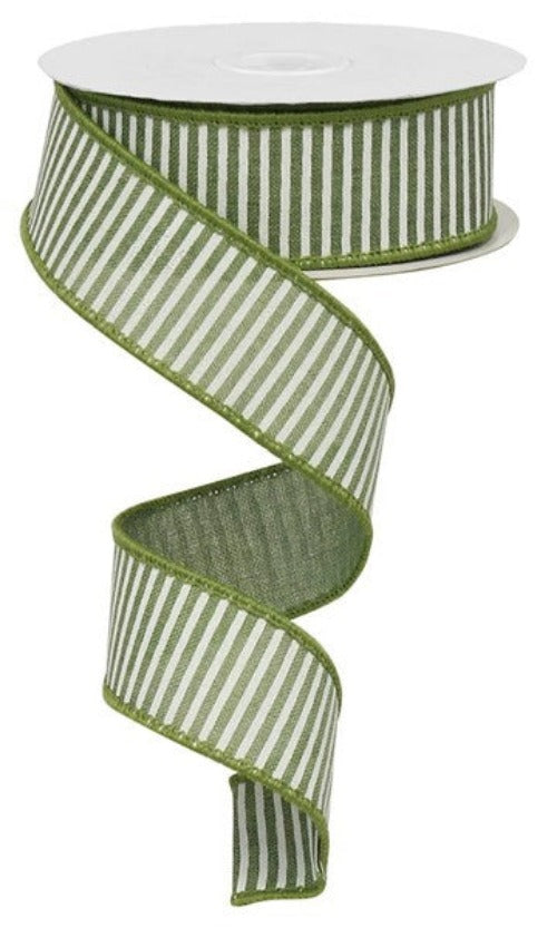 1.5" Green & White Thin Stripe Ribbon - Designer DIY