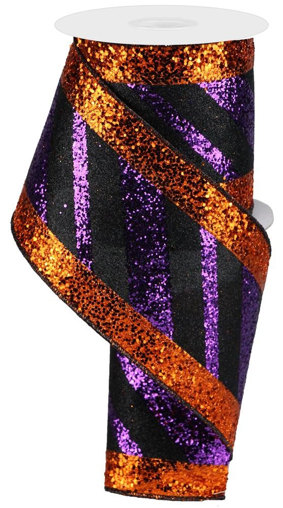 4" Halloween Glitter Stripe Ribbon - Designer DIY