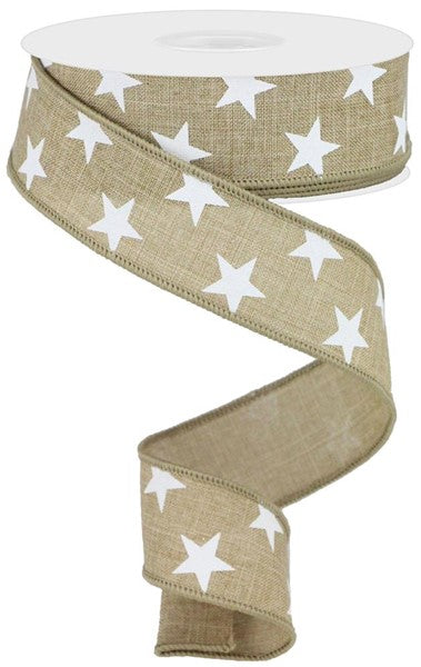1.5" Natural with White Star Ribbon - Designer DIY