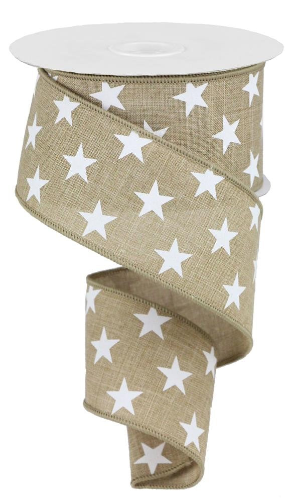 2.5" Natural with White Star Ribbon - Designer DIY