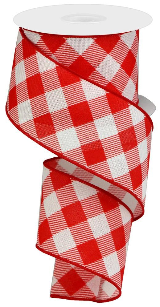 Red and White Checkered Ribbon 10 Yards Long 2.5 Inch Wide