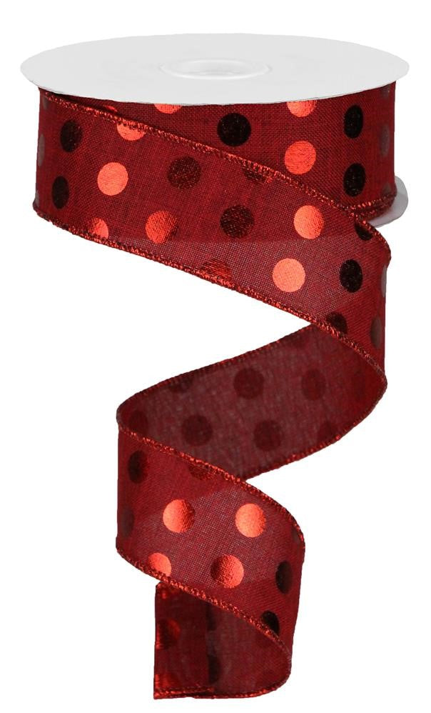 1.5" Burgundy with Red Metallic Dot Ribbon - Designer DIY